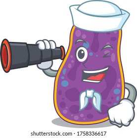 A cartoon icon of shigella sp. bacteria Sailor with binocular