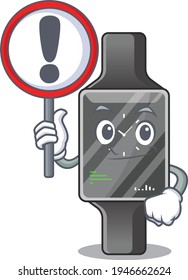 A cartoon icon of smart watch with a exclamation sign board. Vector illustration
