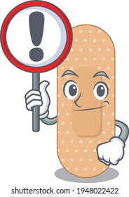 A cartoon icon of standard bandage with a exclamation sign board. Vector illustration