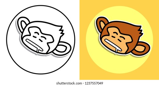 Cartoon icon or symbol head monkey sleep character hand drawn style