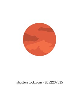 Cartoon icon or symbol of round red Mars planet, flat vector illustration isolated on white background. Symbol of solar system planet. Astronomy and space science.