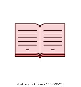 Cartoon icon of textbook. Learning sign design. Web education, book shop, study logo template