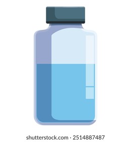 Cartoon icon of a transparent bottle containing blue liquid, for medical or chemical projects