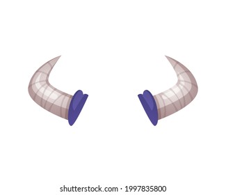 Cartoon icon with two isolated curved sharp horns vector illustration