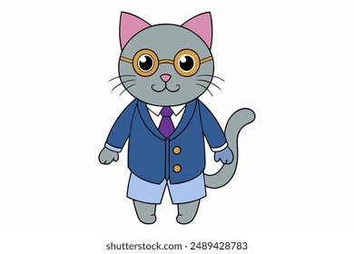 cartoon, icon, vector, illustration, cat, professor, academic, feline, cute, character, drawing, design, art, mascot, educational, scholar, whimsical, digital, fun, teacher, playful, school, unique, c