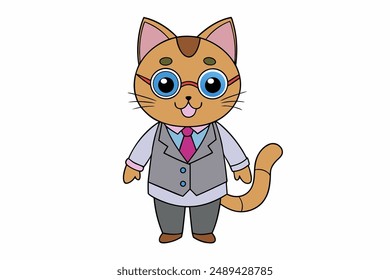 cartoon, icon, vector, illustration, cat, professor, academic, feline, cute, character, drawing, design, art, mascot, educational, scholar, whimsical, digital, fun, teacher, playful, school, unique, c