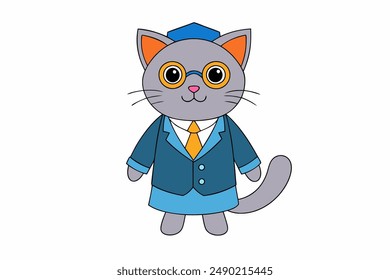 cartoon, icon, vector, illustration, cat, professor, academic, feline, cute, character, drawing, design, art, mascot, educational, scholar, whimsical, digital, fun, teacher, playful, school, unique, c