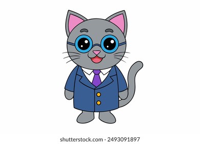 cartoon, icon, vector, illustration, cat, professor, academic, feline, cute, character, drawing, design, art, mascot, educational, scholar, whimsical, digital, fun, teacher, playful, school, unique, c