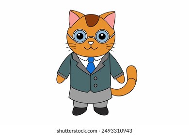 cartoon, icon, vector, illustration, cat, professor, academic, feline, cute, character, drawing, design, art, mascot, educational, scholar, whimsical, digital, fun, teacher, playful, school, unique, c