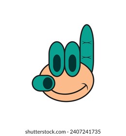 Cartoon icon vector illustration of a smiling egg holding a finger on a white background.