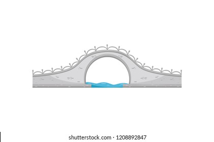 Cartoon icon of vintage stones bridge. Old footbridge. Walkway across the river. Flat vector design