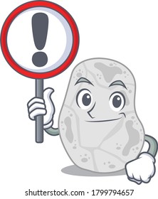 A cartoon icon of white planctomycetes with a exclamation sign board
