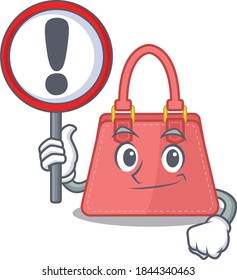 A cartoon icon of women handbag with a exclamation sign board