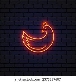 Cartoon icon with yellow chicken icon neon on colorful background. Vector illustration