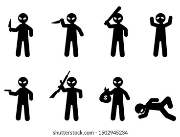 Cartoon icons of bad guy