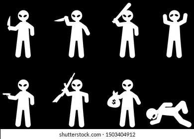 Cartoon icons of bad guy