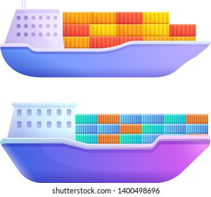 cartoon icons of cargo ships, vector illustration