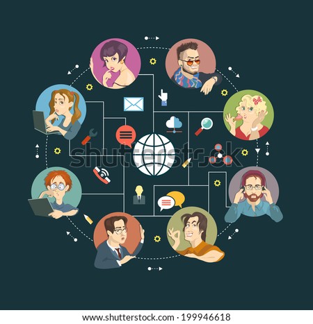 Cartoon and Icons. Concept Internet comunications.