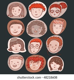 Cartoon icons. Funny people in retro colors