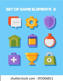 Cartoon icons for game user interface, vector set