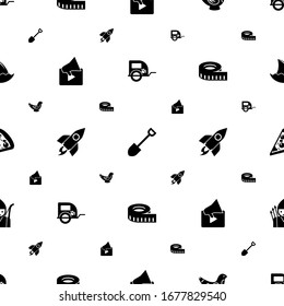 cartoon icons pattern seamless. Included editable filled pet trailer, Shovel, Toys making, Video marketing, rocket, measuring, Pizza, archer icons. cartoon icons for web and mobile.