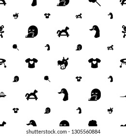 cartoon icons pattern seamless white background. Included editable filled toy horse, hippopotamus, lollipop, vomiting emot, t shirt with heart icons. cartoon icons for web and mobile.