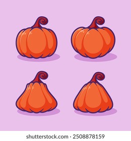 Cartoon icons of pumpkins. Bright orange and yellow autumn vegetables, perfect for designs related to agriculture, harvest, Thanksgiving, or Halloween.