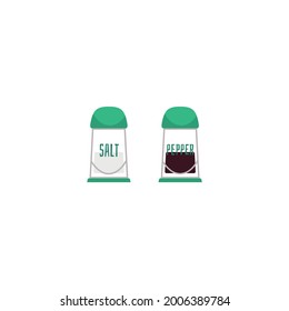 Cartoon icons of salt and pepper shakers, flat vector illustration isolated on white background. Food spices table shakers or containers for culinary.