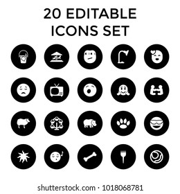 Cartoon icons. set of 20 editable filled cartoon icons such as paw, emot in sun glasses, crying emot, emoji listening music. best quality cartoon elements in trendy style.