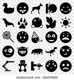Cartoon icons set. set of 25 cartoon filled icons such as sun, animal paw, dog, hippopotamus, seal, jetway, teddy bear, duck, blush, crying emot, emoji showing tongue