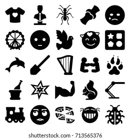 Cartoon icons set. set of 25 cartoon filled icons such as animal paw, squirrel, ant, ferris wheel, train toy, from toy for beach, explosion, bust, shovel, sad