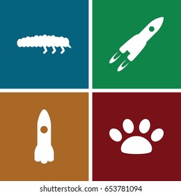 Cartoon icons set. set of 4 cartoon filled icons such as caterpillar, paw