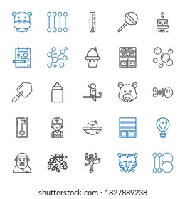 cartoon icons set. Collection of cartoon with cotton swab, tiger, monkey, viburnum, plato, hot air balloon, bookshelf, chick, clerk, temperature. Editable and scalable cartoon icons.