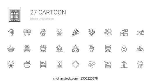 cartoon icons set. Collection of cartoon with elephant, balloons, patch, axe, bookshelf, cauldron, gorilla, magician, ice cream, robot, seer. Editable and scalable cartoon icons.