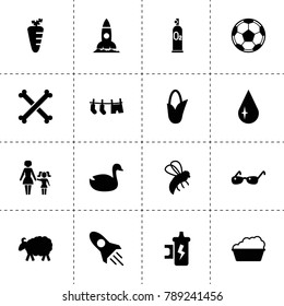 Cartoon icons. vector collection filled cartoon icons. includes symbols such as corn, duck, sheep, bee, carrot, rocket, spark coil, drop. use for web, mobile and ui design.