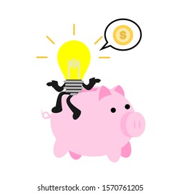 cartoon idea lamp and pig bank money dollar economy doodle vector illustration flat design style