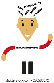 Cartoon idea man, brainstorming concept.