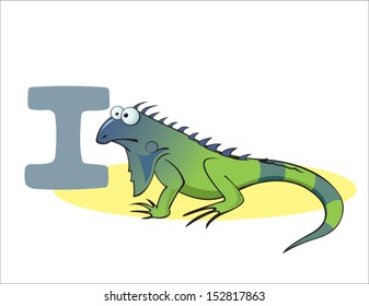 Cartoon Iguana and letter I