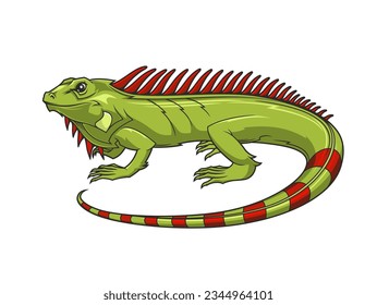 Cartoon iguana mascot, lizard animal or green reptile for sport team club, vector emblem. Varsity sport league mascot, aggressive iguana for soccer, rugby or basketball and volleyball or football game