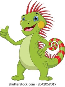 cartoon iguana thumbs up on white background