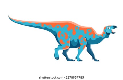 Cartoon Iguanodon dinosaur characters. Extinct lizard, ancient wildlife animal or paleontology reptile. Prehistoric monster, Jurassic era herbivorous Iguanodon dinosaur cute vector personage with beak