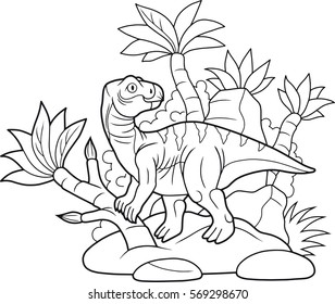 cartoon Iguanodon went for a walk
