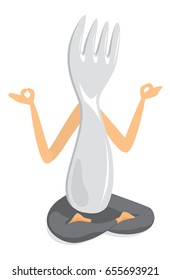 Cartoon illlustration of fork practicing yoga in lotus position