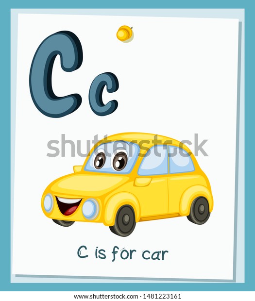 Cartoon Illustrated Alphabet Flashcard Preschool Educational Stock