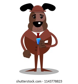 Cartoon Illustrated Business Dog Drinking Brandy.