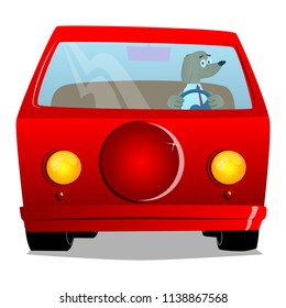 Cartoon illustrated business dog driving, holding a steering wheel.