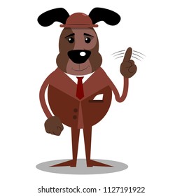 Cartoon illustrated business dog saying no with his finger.