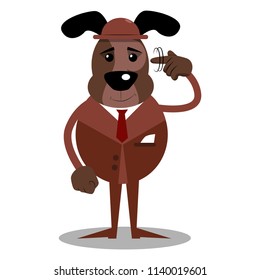 Cartoon illustrated business dog shows a you're nuts gesture by twisting his finger around his temple.