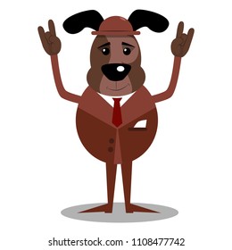 Cartoon illustrated dog with hands in rocker pose.