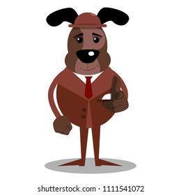 Cartoon illustrated dog pointing at the viewer with his hand.